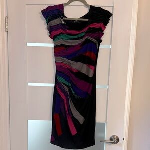 Rampage Asymmetrical Dress with Multicolor Stripes